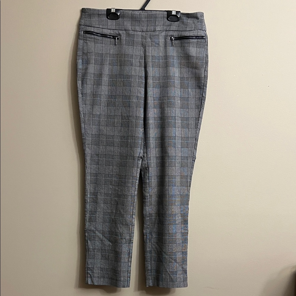Cleo Petites Gray and Subtle Multicoloured Checkered Dress Pants Size L